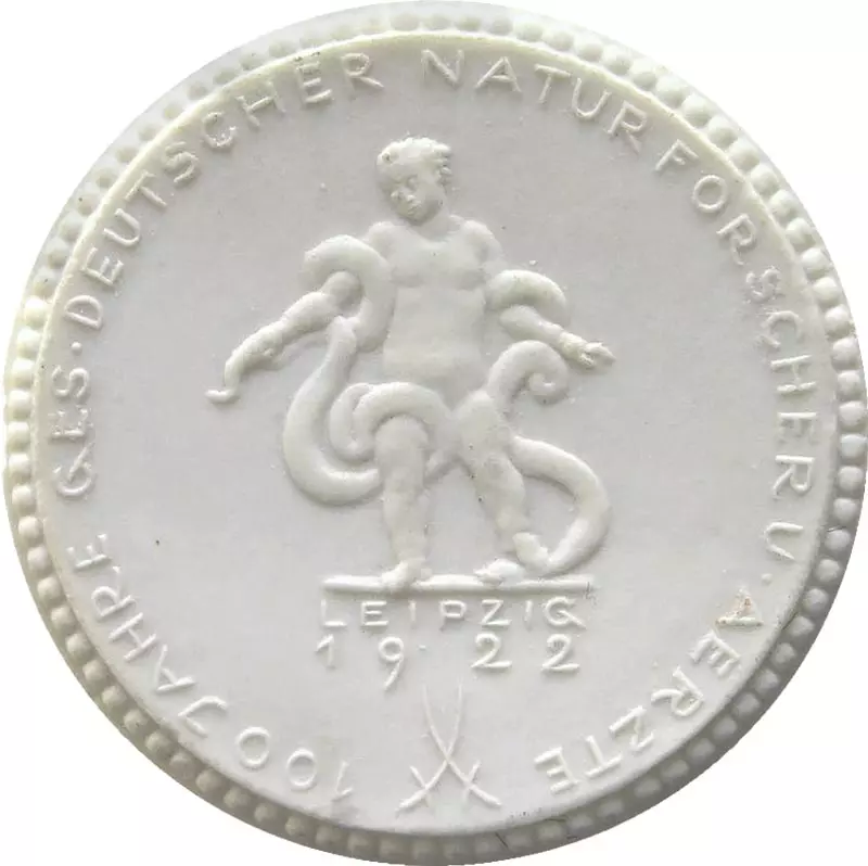 Porzellanmedaille Leipzig (Sachsen) Auf die 100-Jahrfeier der Gesellschaft deutscher Naturforscher & Ärzte 1922