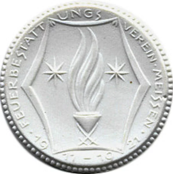 Porzellanmedaille Meißen 10-jähriges Jubiläum des Bestattungsvereins Biskuitporzellan 1921