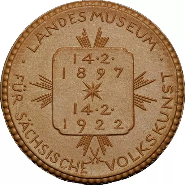 Porzellanmedaille 25-Jahrfeier Heimatschutzes des Landesmuseums sächsische Volkskunst 1922