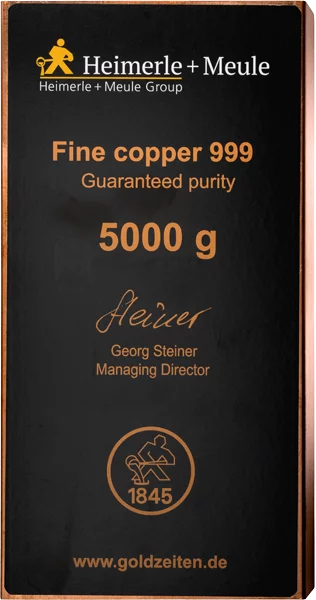 5 Kilo Kupferbarren geprägt Heimerle & Meule