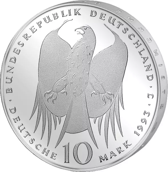 10 DM Münze BRD Robert Koch 1993 Stempelglanz
