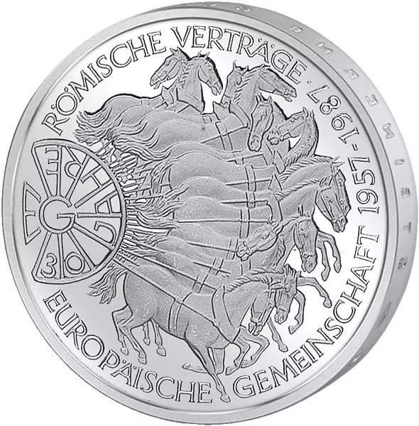 10 DM Münze BRD 30 Jahre Römische Verträge 1987 Polierte Platte