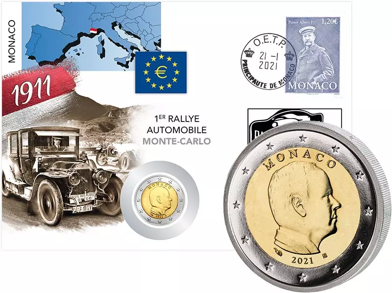 2 Euro Monaco Numisbrief 110 Jahre erste Rallye Monte Carlo 2021