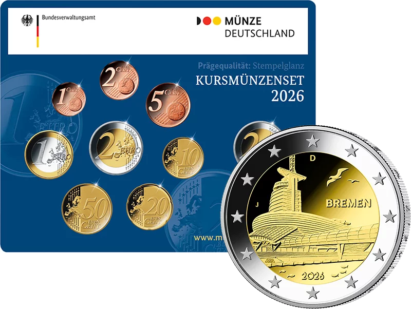 5 x Euro-Kursmünzensätze BRD 2026 Stempelglanz (A-J) in Blistern inkl. 2 Euro Klimahaus