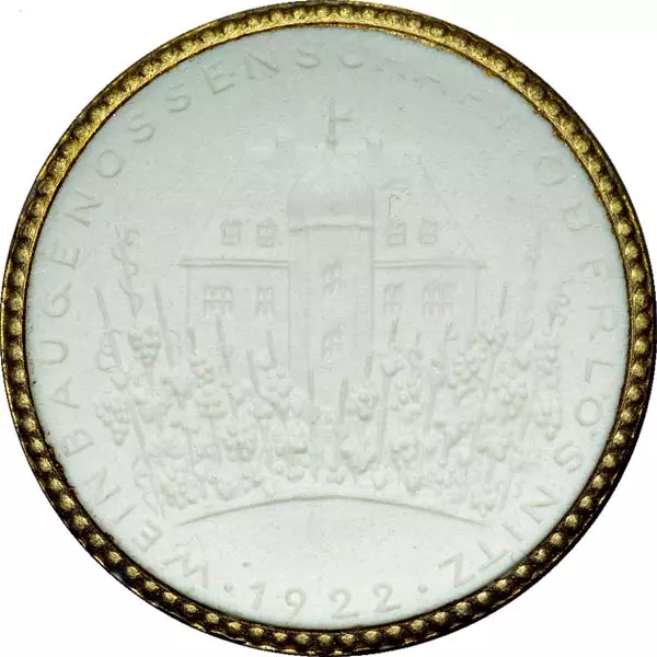 Porzellanmedaille Oberlößnitz (Sachsen) Auf das Fest der Weinbaugenossenschaft 1922