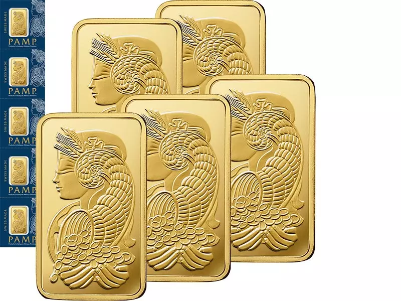 5 x 1 Gramm Goldbarren Fortuna