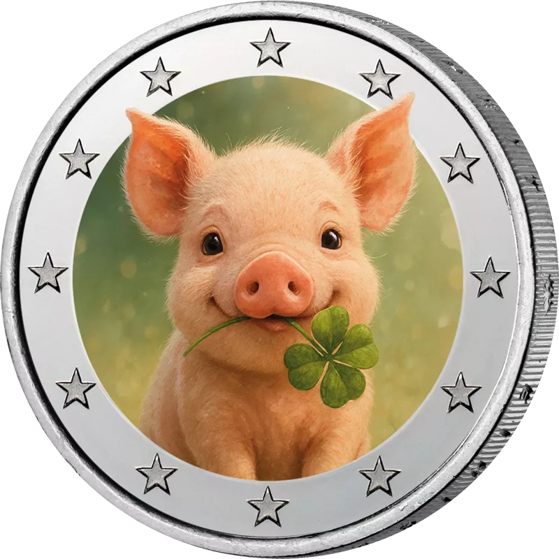 2-Euro-Künstlerausgabe Schwein mit Kleeblatt