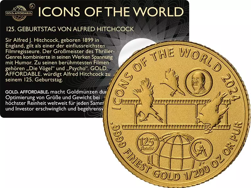 1/200 Unze Gold Ruanda Icons of the World - 125. Geburtstag Alfred Hitchcock 2024