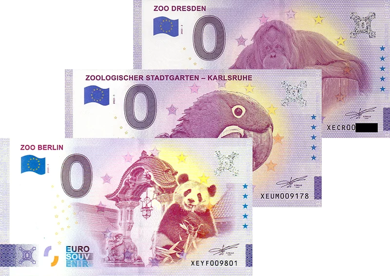 3er Set 0-Euro Banknoten BRD Deutsche Zoos 2023