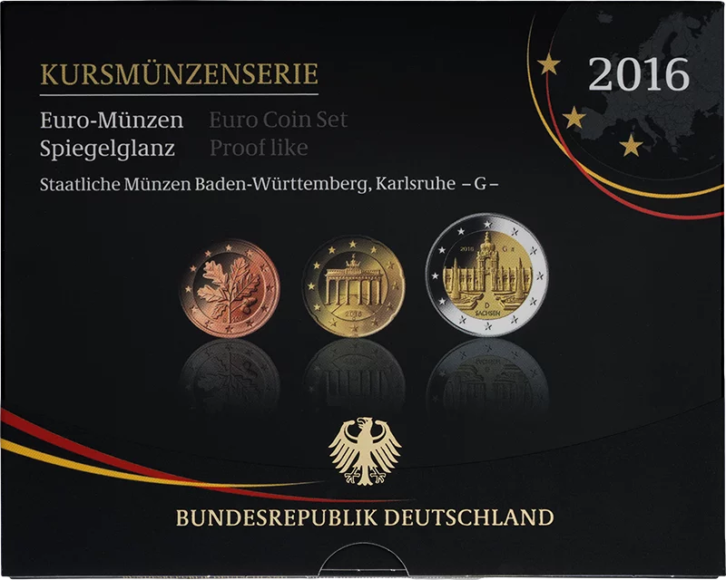 Euro-Kursmünzensatz BRD Sachsen inkl. 2-Euro-Gedenkmünze Dresdner Zwinger 2016 Prooflike