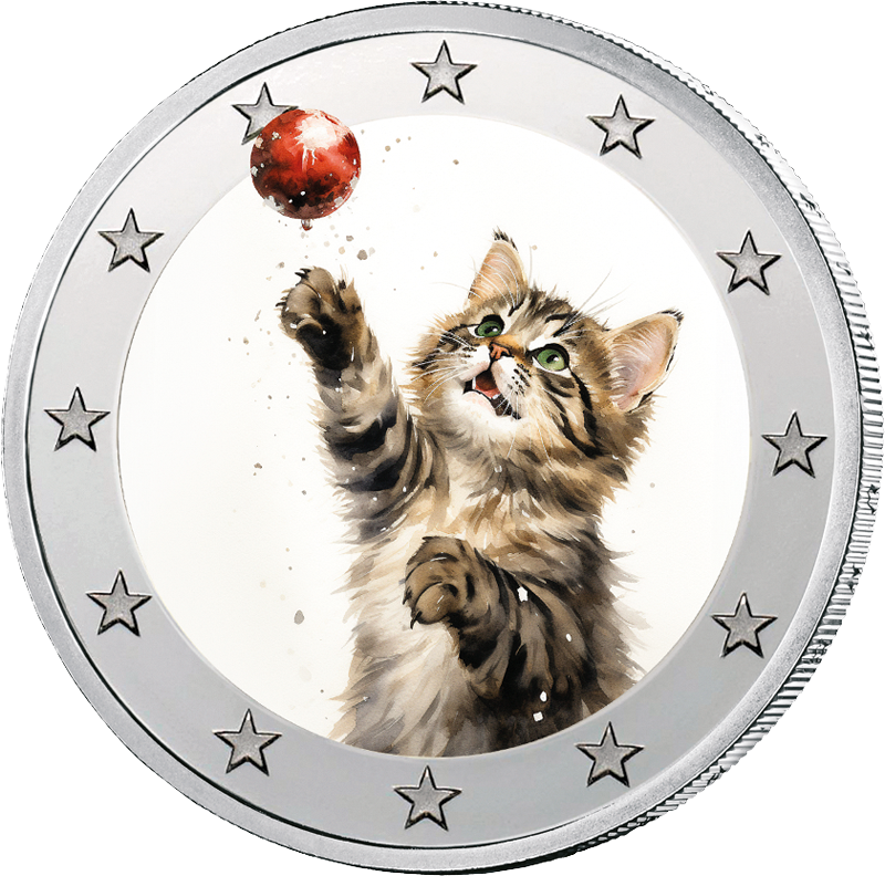 2-Euro-Künstlerausgabe Katze und Weihnachtskugel