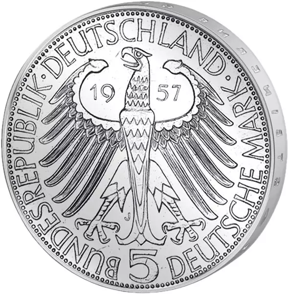 5 DM Münze BRD Joseph Freiherr von Eichendorff 1957 vorzüglich