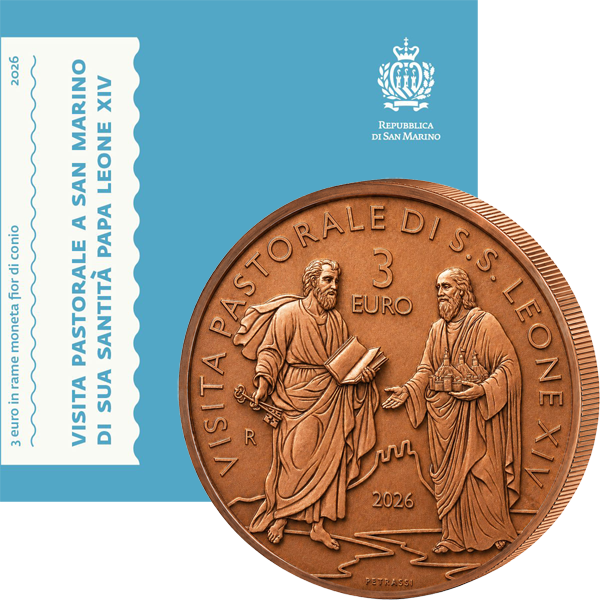 3 Euro San Marino Pastoralbesuch von Papst Leo XIV. in San Marino 2026