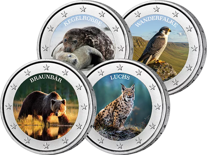 4 x 2 Euro Europas Wildtiere 2026 mit Farb-Applikation