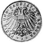 5 Mark Lübeck Wappen breiter Adler 1904-1913 Vorzüglich