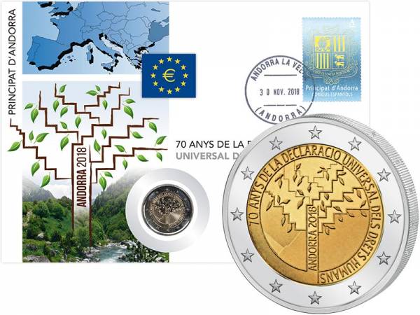 2 Euro Numisbrief Andorra 70. Jahrestag der Erklärung der Menschenrechte 2018