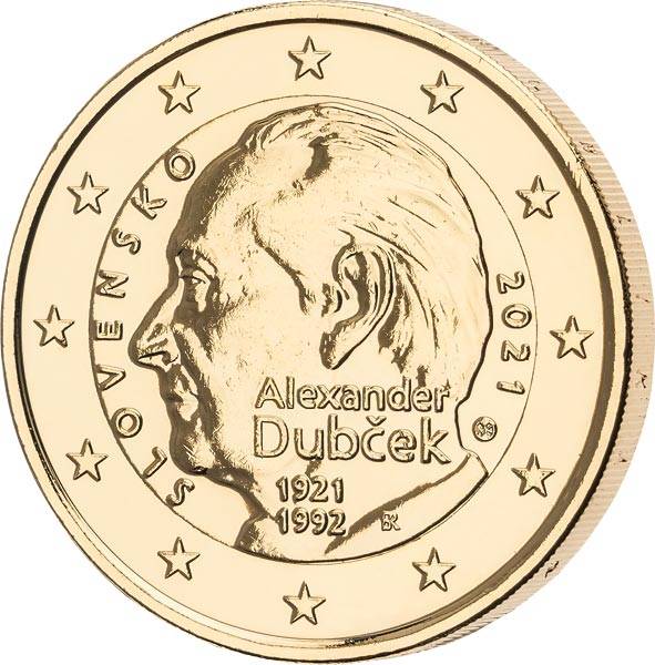 2 Euro Slowakei 100. Geburtstag von Alexander Dubcek 2021 vollvergoldet