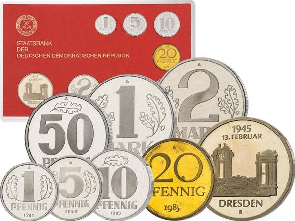 1 Pfennig - 5 Mark DDR Kursmünzensatz 1985