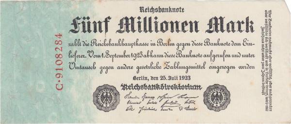 5 Millionen Mark Rosenberg Notgeldschein 1923