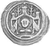 Brakteat Magdeburg St. Moritz mit zwei Fahnen Erzbischof Wilbrand von Käfernburg 1235-1254 ss-vz