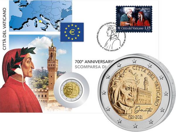 2 Euro Numisbrief Vatikan - 700. Todestag von Dante Alighieri 2021