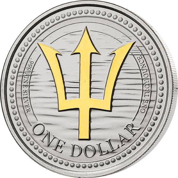 1 Dollar Barbados Dreizack 2022 mit Gold-Applikation