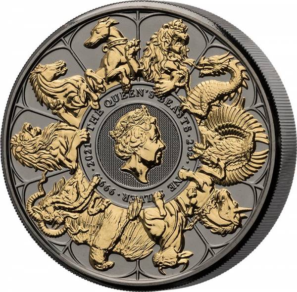 2 Unzen Großbritannien Queens Beasts Completer Coin 2021 Golden Enigma Premium Edition