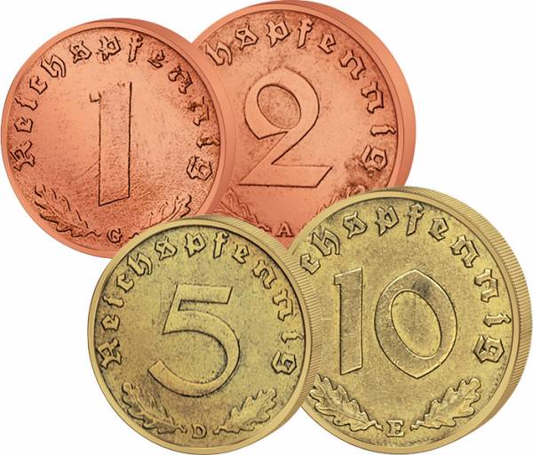 1 Pfennig 1, 2, 5, 10 Reichs-Pfennige Hakenkreuz 1936-1940 ss-vz
