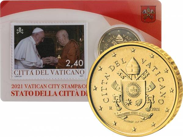 50 Cent Vatikan Stamp und Coincard Papst Franziskus 2021 MuW
