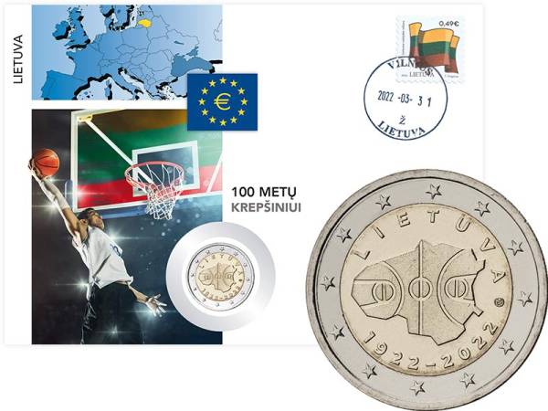 2 Euro Numisbrief Litauen - 100 Jahre Basketball in Litauen 2022