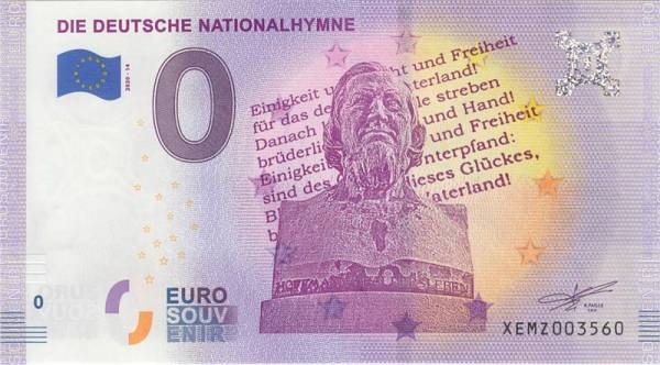 0-Euro-Banknote Die deutsche Nationalhymne 2020