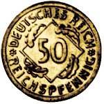 50 Pfennig Weimarer Republik Ähren 1924 A ss-vz
