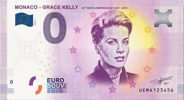 0-Euro-Banknote Monaco - 90. Geburtstag Grace Kelly 2018