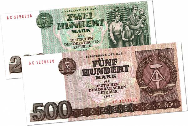 200 und 500 Mark Banknoten der DDR 1985 Kassenfrisch