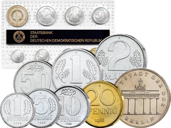 1 Pfennig - 5 Mark DDR Kursmünzensatz 1988