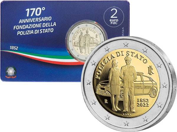 2 Euro Italien 170 Jahre Polizia di Stato 2022 in Coincard