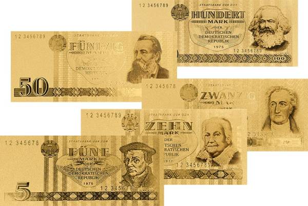 5 - 100 Mark DDR Banknoten Goldoptik