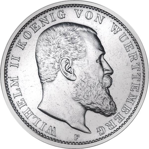 3 Mark Württemberg Wilhelm II. 1908-1914 F Sehr schön