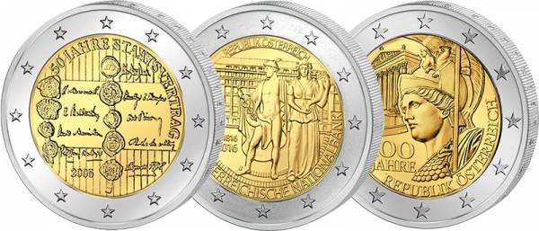 Set 3 x 2 Euro Österreich 2005, 2016 und 2018