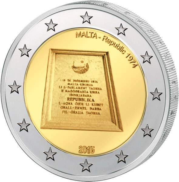 2 Euro Malta 100 Jahre Ausrufung der Republik Malta 2015   prägefrisch