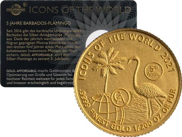 1/200 Unze Gold Ruanda 5 Jahre Barbados Flamingo 2021