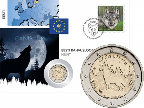 2 Euro Numisbrief Estland - Nationaltier Wolf 2021