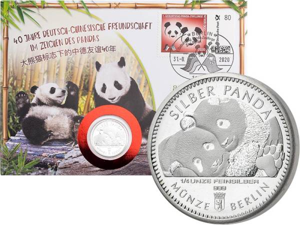 Sonderbrief China + Deutschland 1. Geburtstag der Panda-Zwillinge im Berliner Zoo 2020 inkl. Gedenkprägung