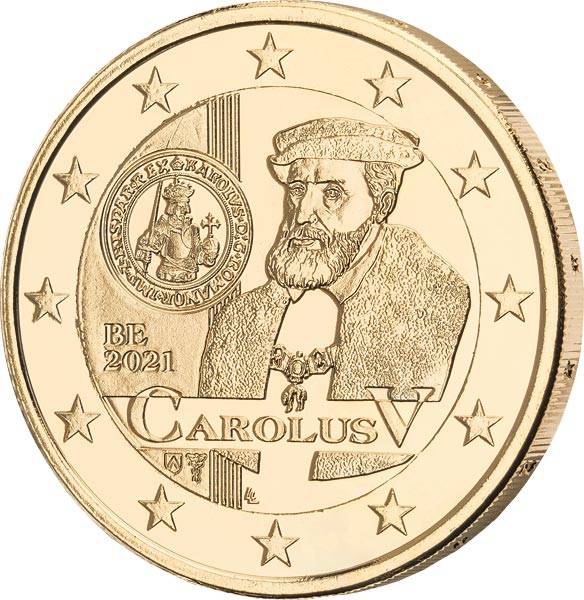 2 Euro Belgien 500 Jahre Karlsgulden 2021 vollvergoldet