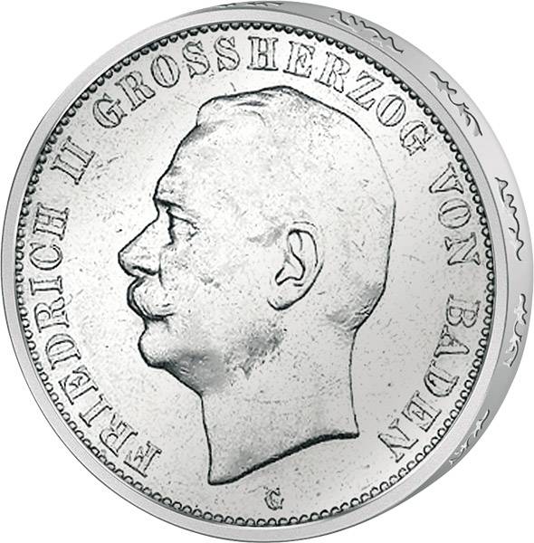 5 Mark Baden Großherzog Friedrich II. 1908-1913 Sehr schön