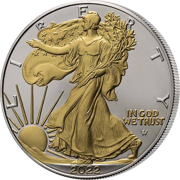 1 Dollar USA Eagle Liberty 2022 mit Gold-Applikation