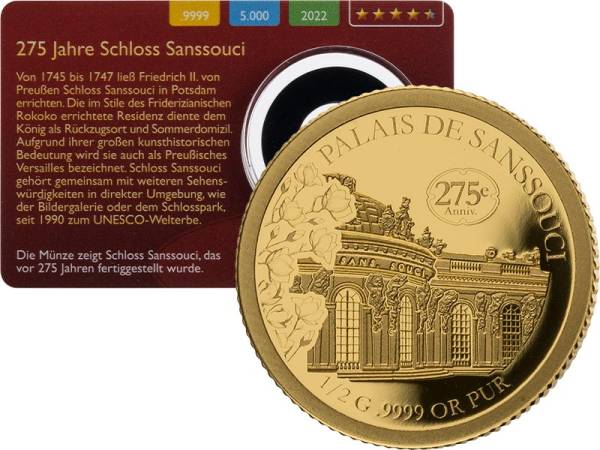 100 Francs Kongo 275 Jahre Schloss Sanssouci Gold Coin Card 2022
