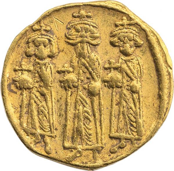 Solidus Byzanz Kaiser Herakleios mit seinen Söhnen Herakleios Konstantinos und Heraklonas 638-641