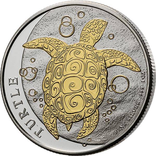 2 Dollars Niue Meeresschildkröte 2022 mit Gold-Applikation