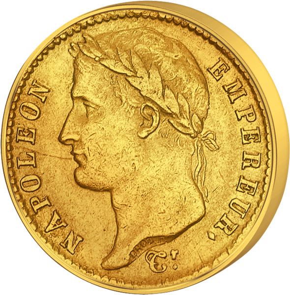 Vorderseite eines Französischen Francs aus der Zeit des Napoleon Bonaparte